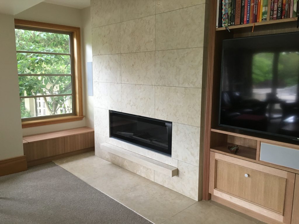 Mt Somers limestone fireplace with floating hearth